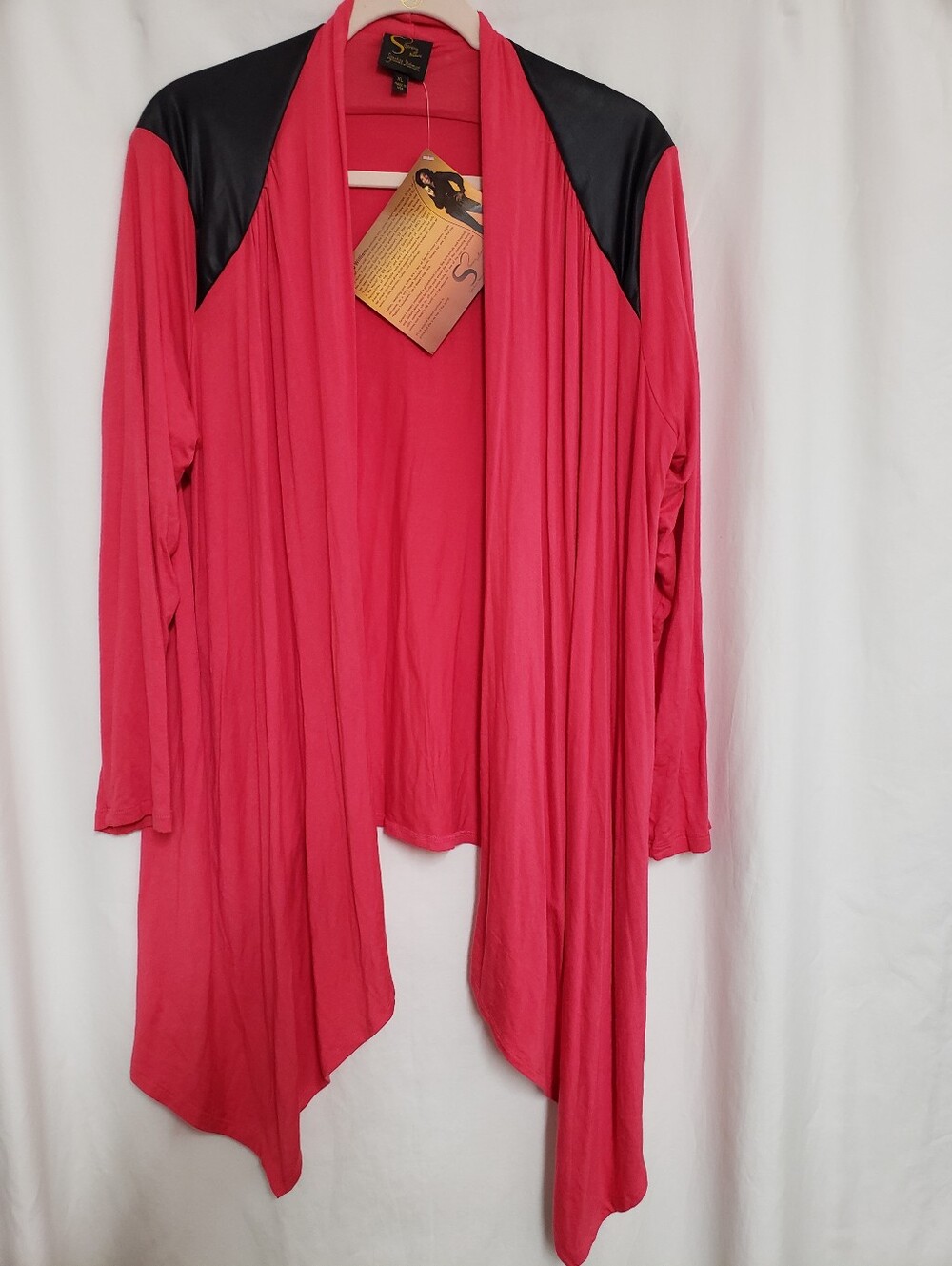 ** 3 For $15 **    Serena Williams Red Draped Jacket wBlack Shoulder Panels